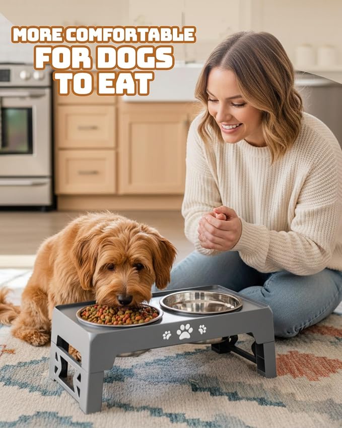 Jovrun Elevated Dog Bowls for Small Dogs and Cats, Non-Slip Cat Bowls with 2 Thick 5.5" Stainless Steel Dishes, Dog Feeder 2 Heights Adjustable to 2.6"-5.3" - Image 6