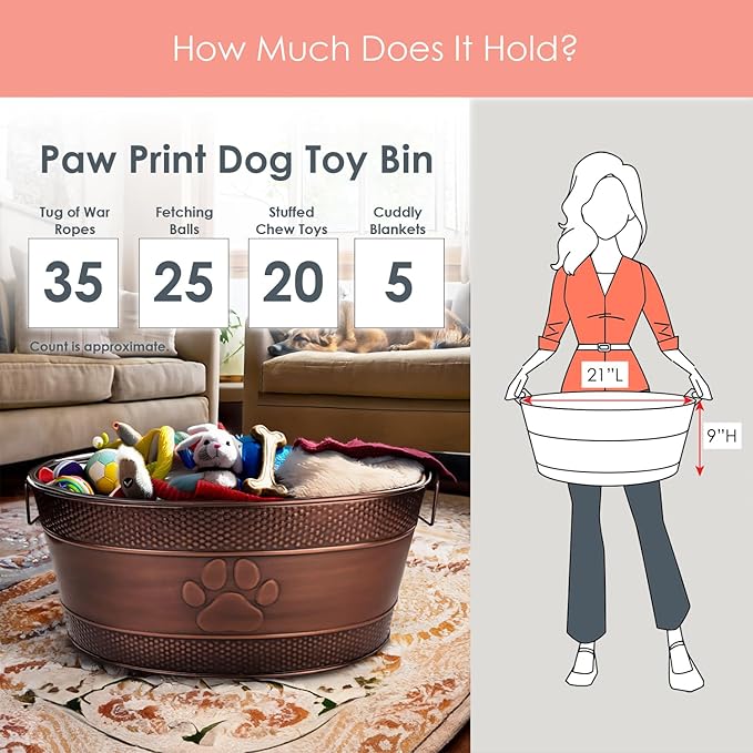 BREKX Copper Metal Dog Toy Storage Bin, Indestructible, Large | Toy Box, Blanket & Leash Organization • Handles - Image 4