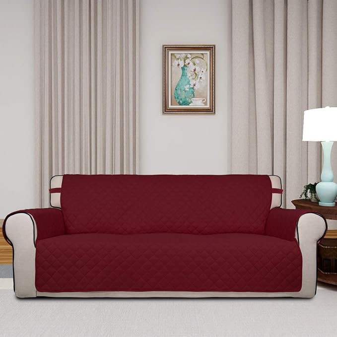 PureFit Reversible Quilted Sofa Cover Dog Couch Covers for Sofa, 66 in | Red/Ivory, Water Resistant Couch Protector, Washable Pet Couch Cover with Non Slip and Elastic Straps For Kids - Image 2