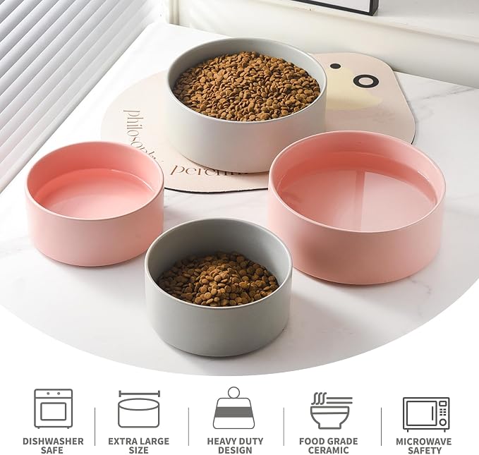 Ceramic Set of 2 Dog Bowls - Classic Dogs Food & Water Bowl for Small and Medium Breed, Heavy-Duty Non-Slip Dog Dishes, Food Grade Pet Bowl, Dishwasher & Microwave Safe (6'', 2 * 30OZ, Pink) - Image 4