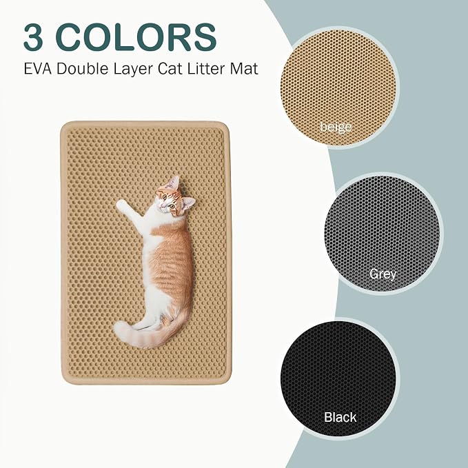 24''x 14.9''Inch Cat Litter Trapping Mat, Double Layer Waterproof Proof Litter Box mat, Non-Slip Design, Reduces Litter Scatter, Easy to Clean, Beige Cat Litter Mat - Image 8