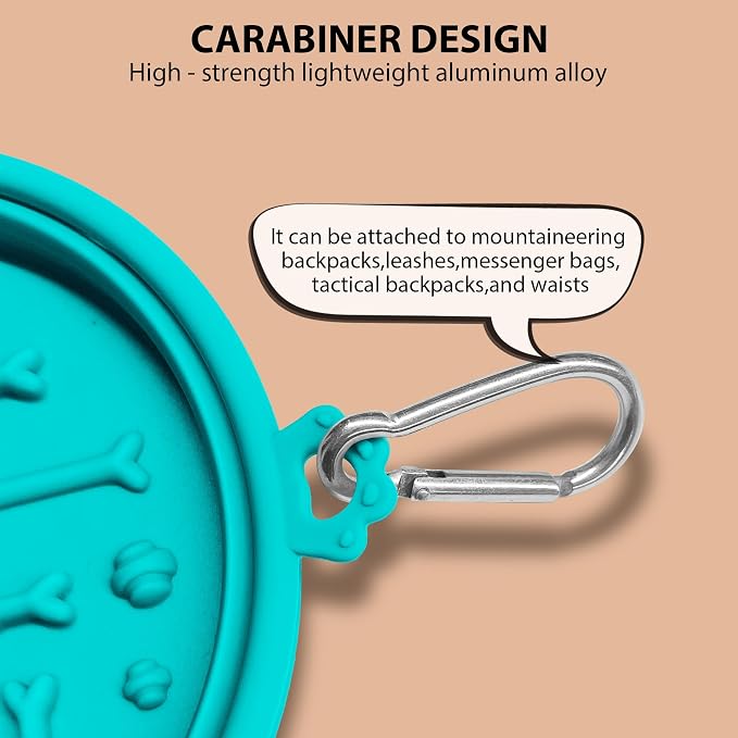 2-Pack Collapsible Dog Bowls with Suction Cups & Scraper - 16oz Travel Pet Bowls for Food/Water, Non-Slip Feeding Dish for Dogs, Includes Carabiner Clip Cyan-Olive Green - Image 4