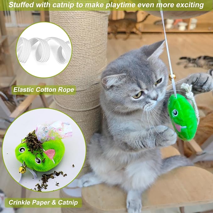 Interactive Cat Toy Wand with Catnip Mouse, Cat Teaser Wand Rainbow String for Bored Indoor Adult Cats and Kittens (5 Pack) - Image 2