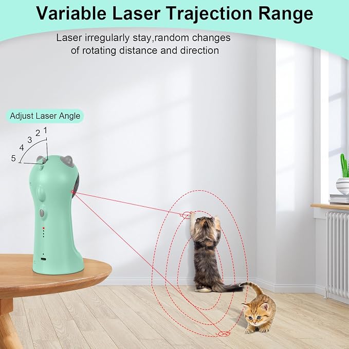 TBTeek Cat Toy, Automatic Cat Toy, 5 Fun Patterns, 4 Speed Modes (Green) | Motion-Activated, Rechargeable, Adjustable Light Angles, Random Trajectory - Image 2