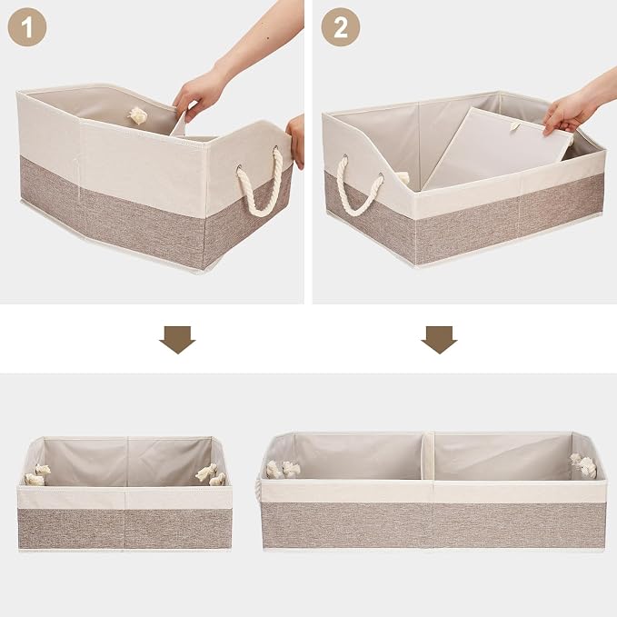 Large Dog Toy Basket with Handle, Foldable Dog Toy Box for Living Room Area , 20" Basket for Dog's Supplies, Organizer and Storage with Hard Board, Anti-Slip for Pet Toys (Brown, Medium 20"×15") - Image 7