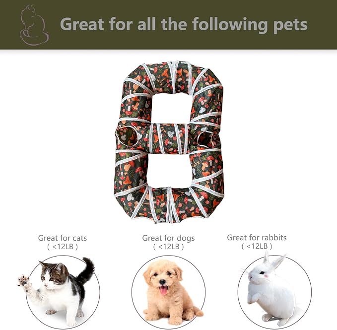 8-Shaped Cat Tunnel Toy Interactive Foldable Playhouse Maze Toys for Cats, Kittens, Rabbits & Small Pets with Playing Balls Collapsible Play Tube for Indoor Fun & Exercise (Brown) - Image 3