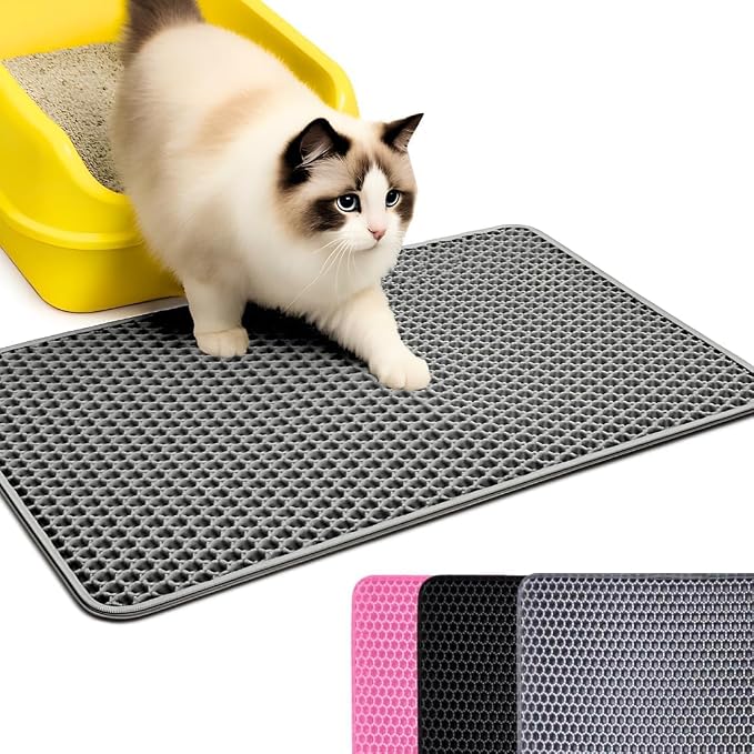 Andalus Brands Medium Cat Litter Mat - Waterproof & Urine-Proof Litter Box Mat, Non-Slip Kitty Litter Mats for Floor, Easy to Clean Litter Trapping Design (24" x 15", Grey) by AndalusBrand