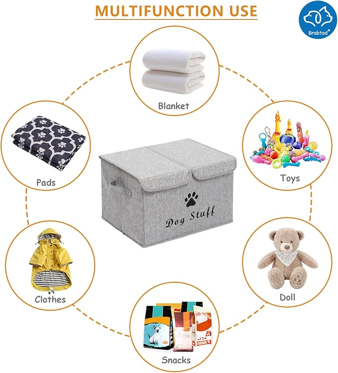 Large Dog Toys Storage Box Canvas Storage Basket Bin Organizer with Lid - Collapsible Linen Bin Ideal for Organizing Dog Cat Toys and pet stuff-PP Boad-17" x 12" x 10" - Snow Gray - Image 4