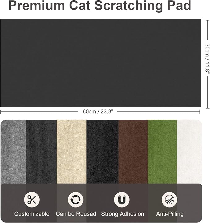 Small Cat Scratcher, 23.6x11.8 Cat Scratch Furniture Protector | Trimmable, No-Shedding Cat Scratch Pad with Self-Adhesive Backing for Climbing, Protects Walls and Couch, Black - Image 2