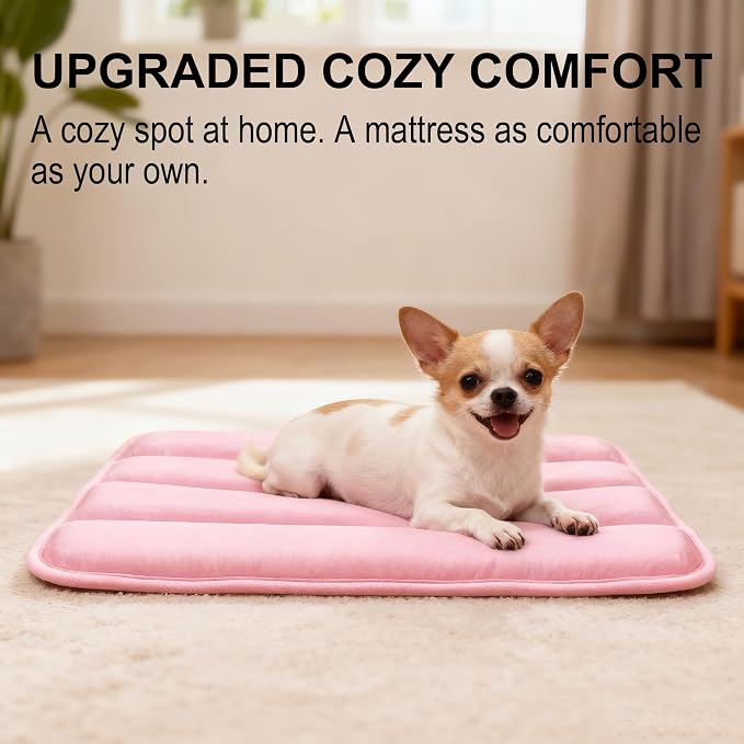 pobopobo Dog Crate Pad, Ultra Soft & Anti-Slip Kennel Mat, Secure Fit for Metal Crates & Dog Cages, Washable Cozy Bed for Small Medium Large Dogs (Pink, S(23"*14"*1.5")) - Image 2