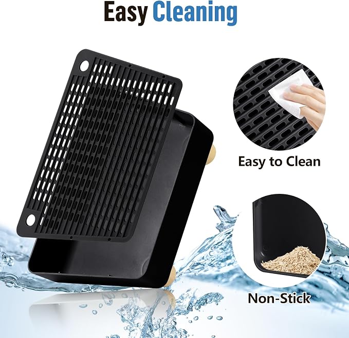 Extra Large Cat Litter Box Step Ramp, Cat's Litter Catcher Mat with Wooden Feet, Filter Function, Pedal Stool for Self-Cleaning Cat Litter Box, Ideal for Kitten & Elderly Cats (Black) - Image 5