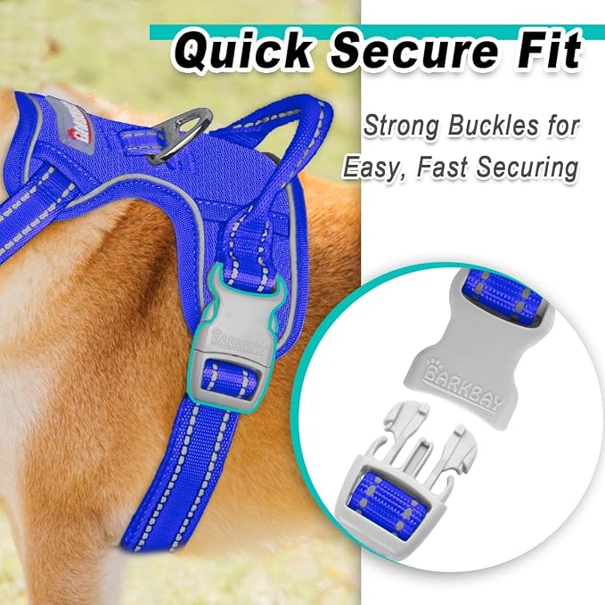 BARKBAY Dog Harness for Large Dog No Pull Mesh 2 Clips Dog Vest | Control Handle,Comfort,Heavy Duty,Adjustable Reflective,Perfect for Outdoor Training, Walking,Hiking(L,Sapphire Blue Mesh) - Image 7