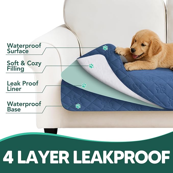 PAWFINITY Waterproof Bed Cover for Dogs, Pet Blanket for Mattress Washable | Paw Print Quilted, Hair Resistant, Anti Cat Scratch, Pee Proof Furniture Protector for Bed, Couch and Sofa, 52x82 Inch, Blue - Image 6