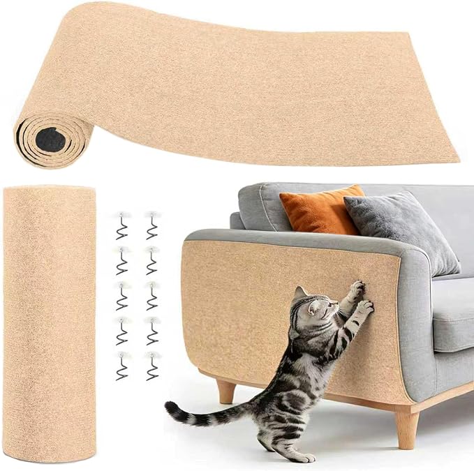 Cat Scratch Pad 78.7x15.8 Inch Self-Adhesive Trimmable Durable Cat Claws Furniture Protector for Couch Sofa Wall Door(Beige) by Unknown