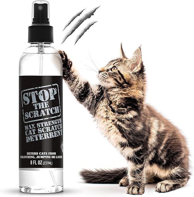 Stop the Scratch Cat Scratch Spray Deterrent – Rosemary Oil, 8 oz | Protect Couches & Carpets — plant-safe, non-toxic spray redirects cats from furniture, drapes & floors, fresh botanical scent by EmmysBestPetProducts
