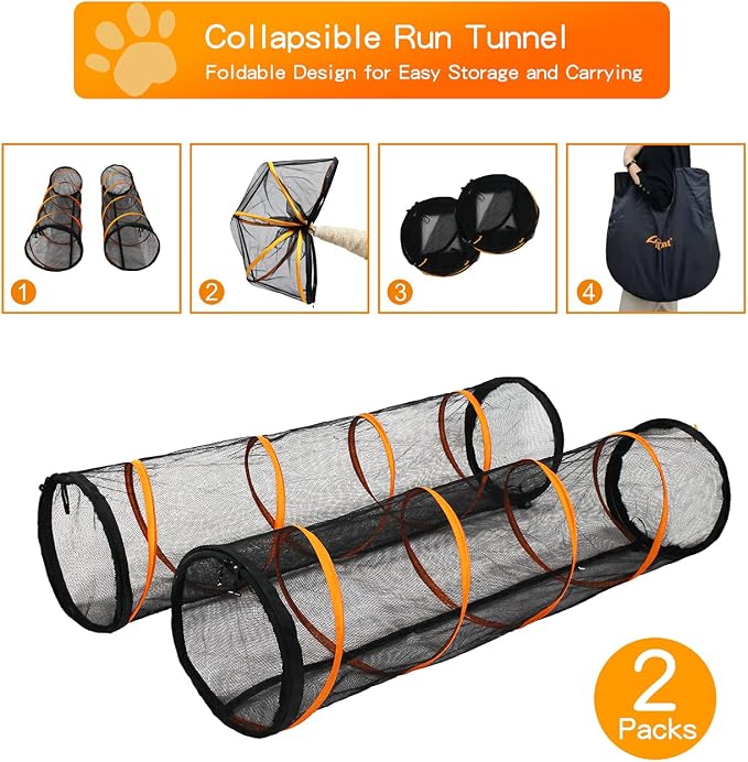 Cat Play Tunnel-for Indoor and Outdoor, Cat Play House, Cat Enclosures Easy to Connect with Two Zipper Doors,Product Size 67'' x 18'',2pcs /Set,Orange 2 Packs - Image 7