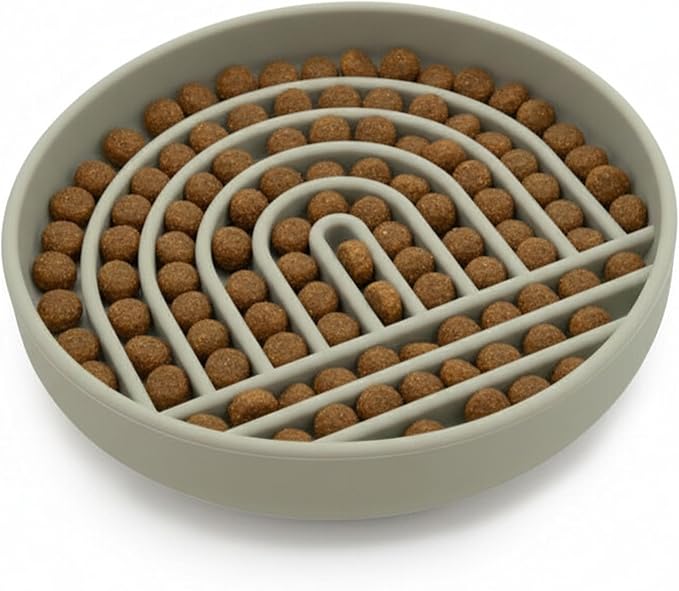 Should We Go? Slow Feeder Dog Bowls - Small Size Silicone Slow Eating Dog Bowl for Puppies & Dogs with Suction Cup -Dishwasher-Safe, Lick Mat Design, Reduces Gulping, for All Breeds, 6”x1.25”- Sage by ShouldWeGo