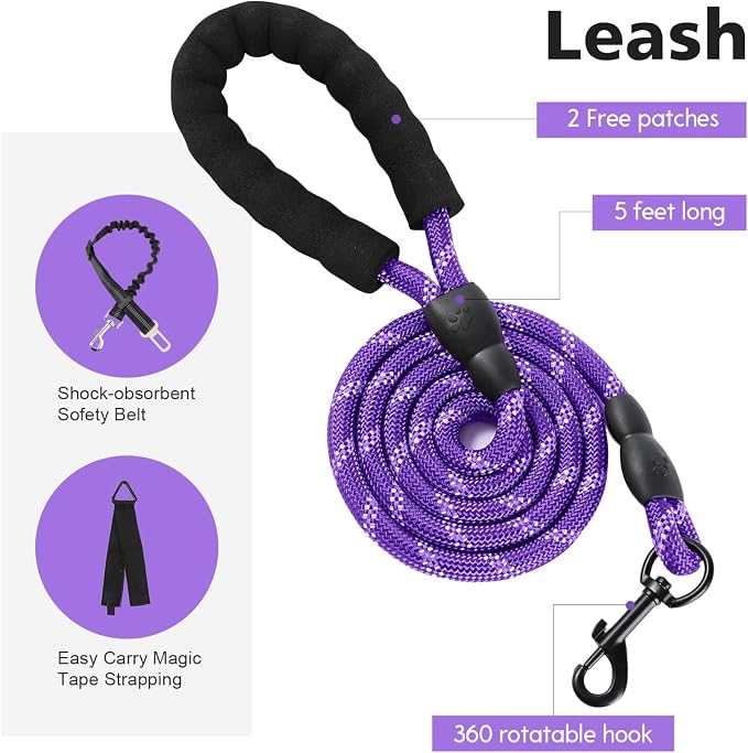 No Pull Tactical Dog Harness for Large Dogs, Service Dog Vest, L, Purple | Tactical Dog Vest Harness and Leash Set, Adjustable Military Service Dog Harness with Handle for Medium Large Dogs - Image 6