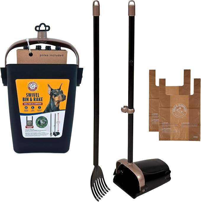 Arm & Hammer Swivel Bin & Rake Dog Pooper Scooper, Includes 2 Waste Bags | Includes 2 Heavy Duty Scented Waste Bags for Easy, No Touch Disposal by ARMHAMMER