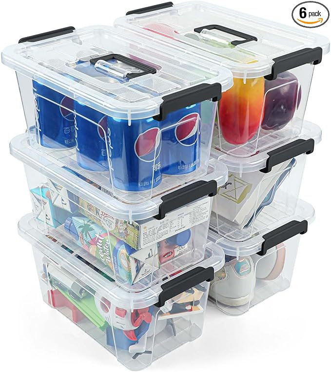 NUMIFUN 7Qt Clear Plastic Storage Bins with Lids,Transparent Design,6 Pack | Stackable organizing totes with buckle latches & handles.Dust-proof clear design for home,office & pantry space saving by NUMIFUN