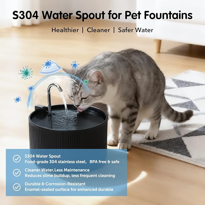 2.2L Ceramic Pet Fountain –Porcelain Pet Water Fountain & Little Dog Drinking Bowl– Automatic Cat Water Dispenser （Black） - Image 4