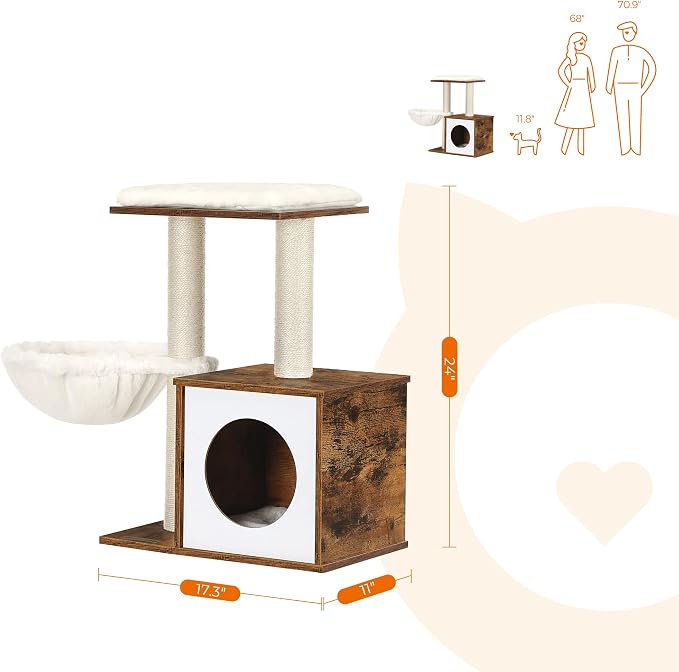 FEANDREA Small Cat Tree for Kittens, Modern Cat Tower for Indoor Cats, Cat Condo with Scratching Posts, Removable Washable Cushions, Rustic Brown UPCT122X01 | Modern Cat Tower for Indoor Cats, Removable Washable Cushions, Rustic Brown, CAEN Collection ... - Image 6