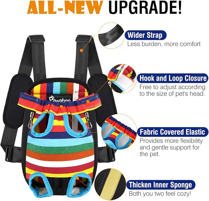 Pawaboo Pet Front Carrier Backpack for Small Medium Dogs | Legs Out Easy-fit,Adjustable Straps,Hands-Free,Soft Padded Support for Travel Hiking Cycling Camping,Colorful Strips,M - Image 4