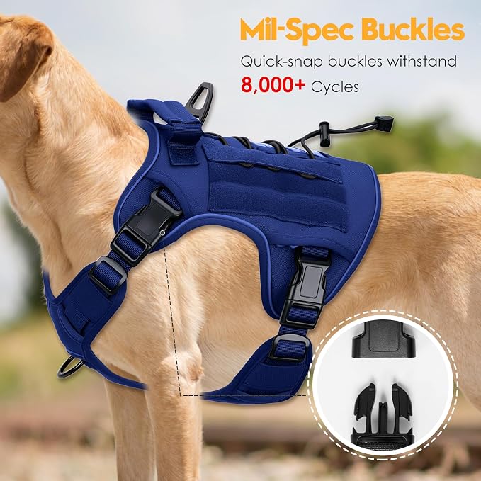 Heavy-Duty Tactical Dog Harness for Large Dogs, No Pull Adjustable Reflective Pet Vest with Molle System, K9 Military-Grade Control for Service Training, Outdoor & 10+ Breeds, Dazzling Blue, XX-Large - Image 3