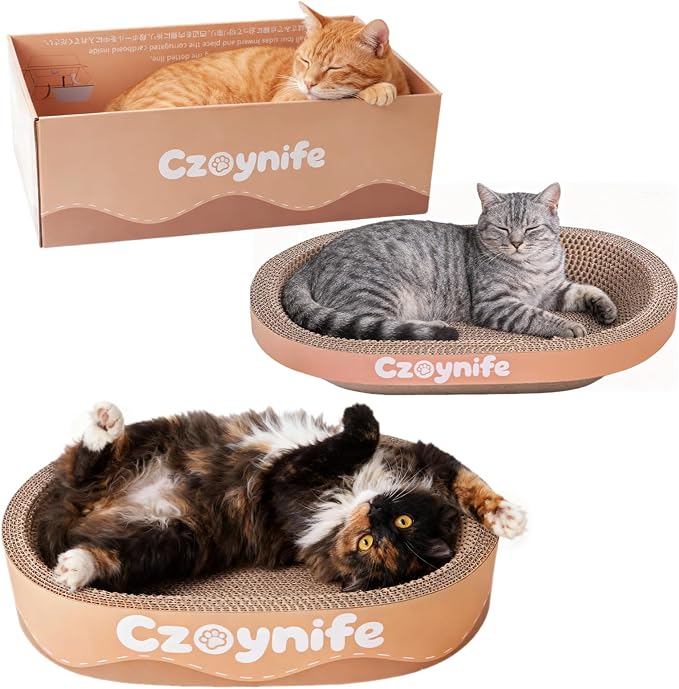 3PCS Cat Scratcher Cardboard, Oval Cat Scratch Pad Bowl Nest for Indoor Cats, Round Cat Scratching Board Corrugated Lounge Cat Bed, Furniture Protector for Couch (Brown, 15.7 * 10 in) - Image 6