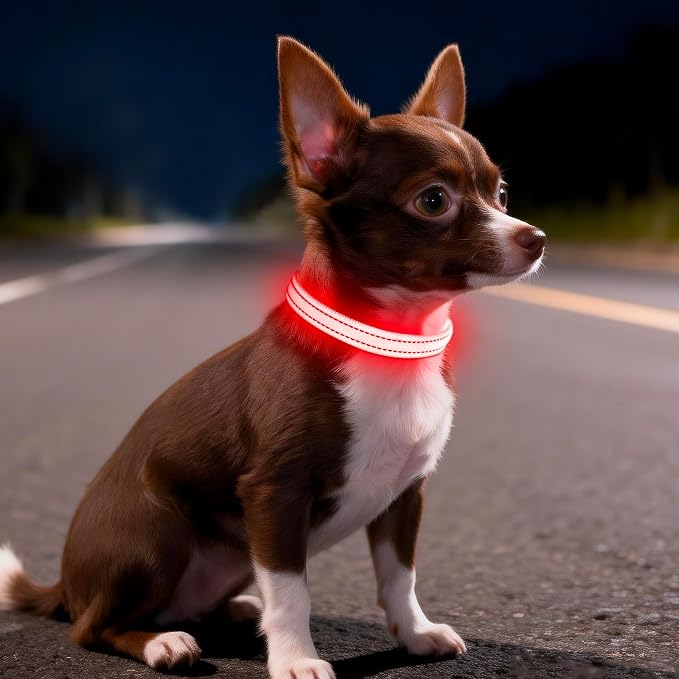 Light Up Dog Collar for Small Dogs, LED Dog Collar Rechargeable Safety Dog Lights, Fully Adjustable Glow in The Dark Puppy Collars for Night Walking & Camping (X-Small, Red) - Image 6