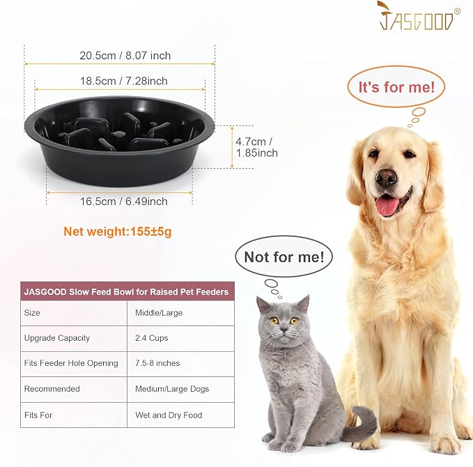 JASGOOD Dog Feeder Slow Eating Pet Bowl for Raised Pet Feeders Preventing Choking Food Water Bowl Elevated Diners Replacement Bowl (Black,Fit Opening 7.5"-8") (Pack of 2) - Image 3