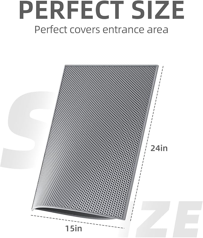 ESTHELLO Cat Litter Mat Honeycomb Double Layer Design 24’’ x 15’’ Gray - Image 2