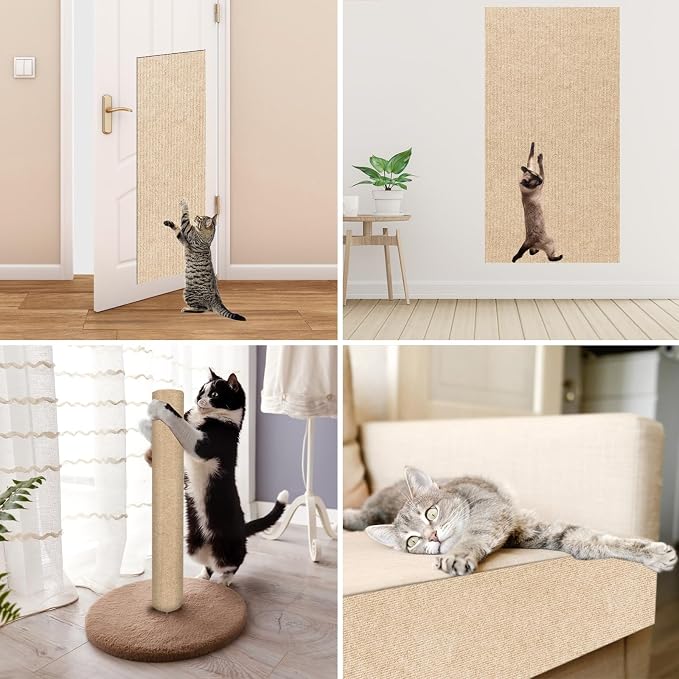 Trimmable Cat Scratcher Mat, 39.4"x15.8" Self-Adhesive Cat Scratching Carpet Pad Replacement for Tree Shelves, Steps and Posts, DIY Cat Scratch Couch Furniture Protector - Image 5