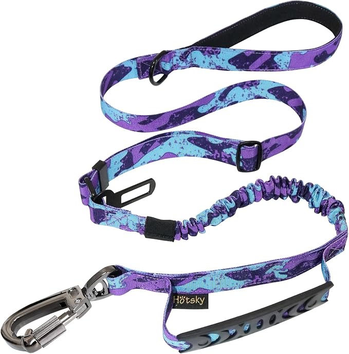 Hotsky Tactical Bungee Shock Absorbing No Pull Dog Leash,Purple Camo,4-6FT | Heavy Duty for Medium Large Dogs That Pull up to 660 lb,with Padded Double Handle ＆ Car Seatbelt,360°Rotating Locking Clasp by Hotsky
