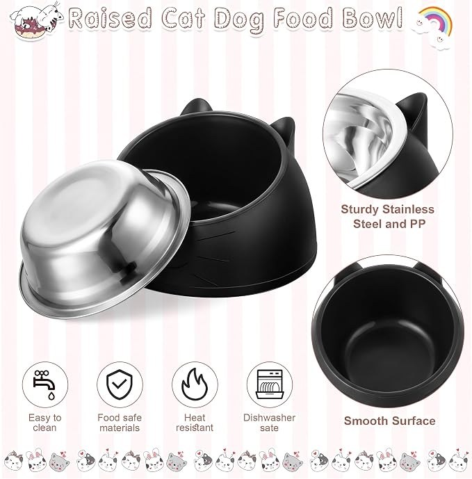 Irenare Elevated Cat Bowls 4 Pack, Stainless Steel Slanted Food Dishes 7oz, Raised Pet Bowls for Cats Small Breeds, Ergonomic Kitten Puppy Feeding Set for Digestion Health Easy Clean - Image 3