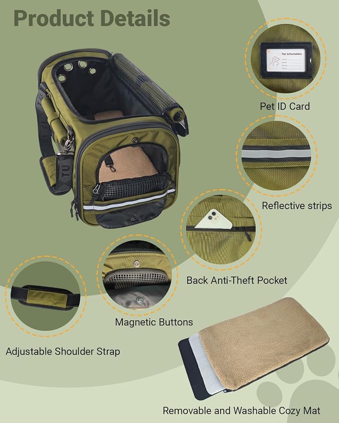 Soft-Sided Cat Carrier for Anxious Cats, Privacy Flaps 17x9.5x10.5in | 1680D Nylon, Metal Hardware, Reinforced Resin Mesh, Locking Zippers & Anti-Sag Base for Vet, Car and Under-Seat Air Travel. - Image 7