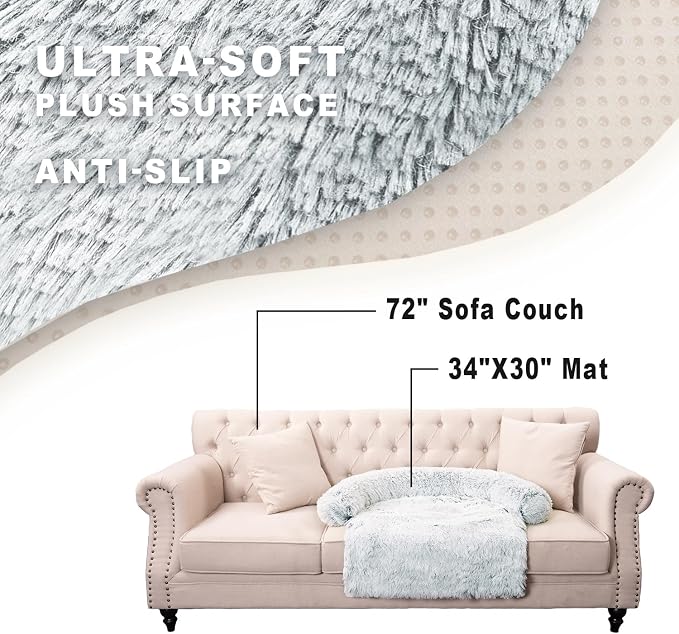 Calming Dogs/Cats Bed Mats, Dog Pad Washable Removable Couch Cover, Plush Long Fur Mat for Pets, Waterproof Lining, Perfect for Small, Medium and Large Dogs and Cats (Gradient Gray, 34"x30") - Image 6