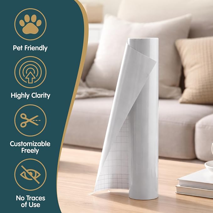 Anti Cat Scratch Furniture Protector Roll, Clear Self Adhesive Film | 196.6" × 16.5" Cut to Fit PVC, Protects Couches, Sofas, Chairs, Doors & Hardwood, Cat Claw Guard - Image 7