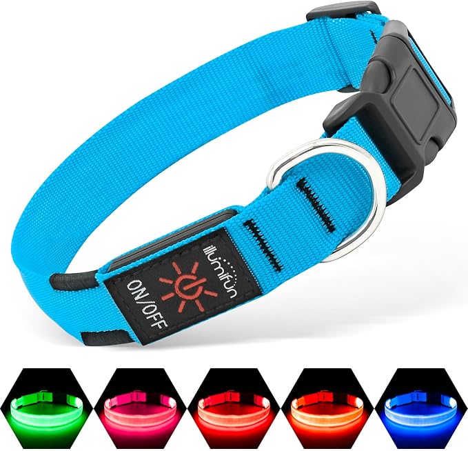 Illumifun LED Dog Collar, Adjustable Dog Light Up Collars, USB Rechargeable Safety Collar Light Glow in the Dark (Blue, Large) by Illumifun