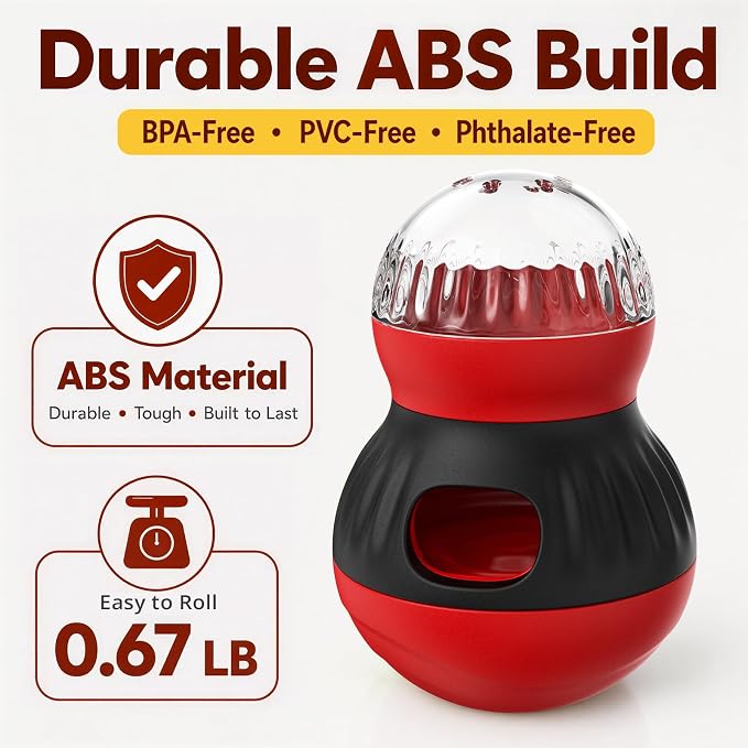 HCY&WLD Dog Interactive Puzzle Toys Adjustable Treat Dispensing Ball (Red) | Sturdy Material, Self-Righting Wobble Base, Indoor Enrichment, Slow Feeder, Smarter Play, Mental Stimulation, Boredom Buster - Image 5
