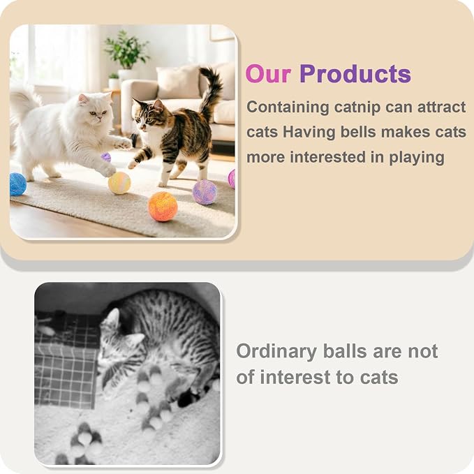 Retro Shaw Catnip Toys Balls with Bell Inside, Wool Yarn Cat Balls, 6 Pack | Interactive Durable Kitten Balls, For Indoor Cats, Kitten Teething Toys, Natural Catnip Toys for Bored Cats - Image 6