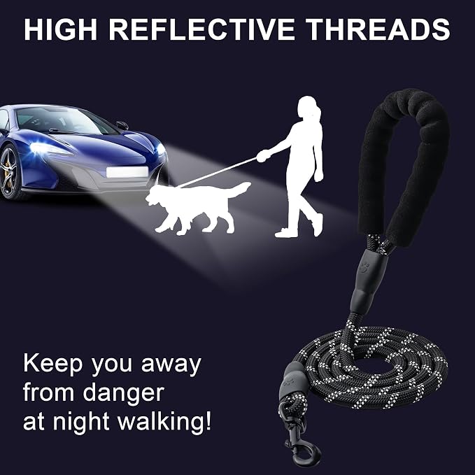 2 Pack Dog Leash, Heavy Duty Nylon Rope Pet Leashes(5FT-1/2,Black/Grey) | Comfortable Padded Handle, Anti-tangle Swivel Clip, Reflective for Night Walks and Training, Climbing Rope for Strong Pullers - Image 4