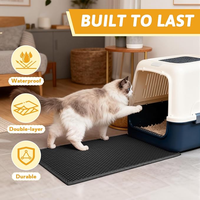 Pieviev Litter Mat, Double-Layer Waterproof Trapping Mat, 24" x 15" Black | Honeycomb Design Catches Scattered Particles to Stop Tracking, Urineproof Base Protects Floors, Easy to Clean - Image 7