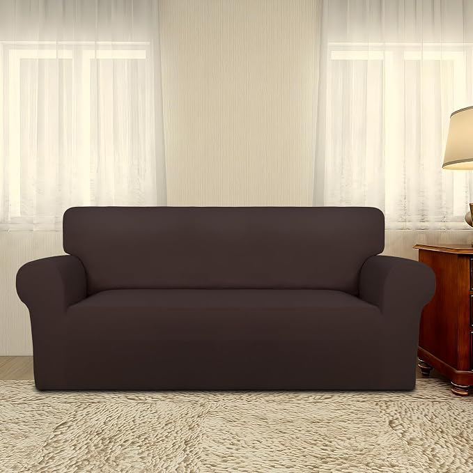 PureFit Super Stretch Sofa Slipcover – Spandex Non Slip Soft Couch Sofa Cover, Washable Furniture Protector with Non Skid Foam and Elastic Bottom for Kids, Pets (Oversized Loveseat, Chocolate) - Image 2