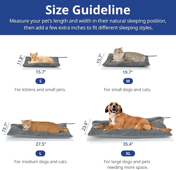 Outdoor Cat Heating Pad, 27.5" x 15.7", 50W, Grey | Water-Resistant Bottom, Adjustable Cushion Loft, Auto Temperature Control, Ideal for Large Cats, Puppies, Garages & Barns - Image 5