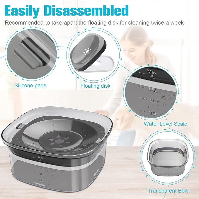 UPSKY 70oz Dog Water Bowl, No Spill Slow Drinking Feeder for Messy Drinker | Large Capacity, Spill Proof, Prevent Pet Prevents Choking, Anti-Slip, Visible Water Level, Suitable for Travel and Car Trips - Image 3