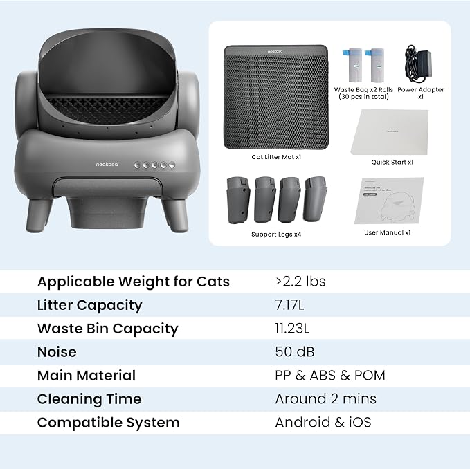 Neakasa M1 Plus Open-Top Self-Cleaning Cat Litter Box, 360° Safety Sensors, Advanced Odor & Leak Control, Automatic for Large & Multi-Cat Homes, Litter Mat & 2 Rolls Refill Bags Included - Image 9