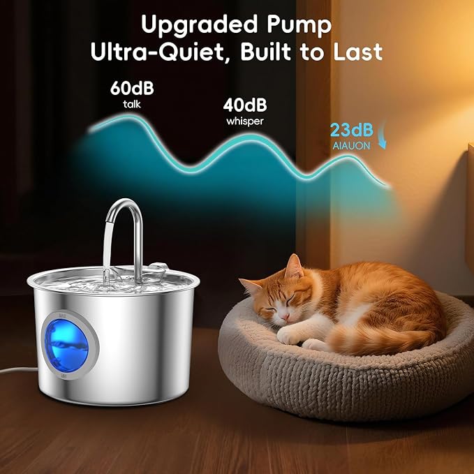 Cat Water Fountain Advanced 304 Stainless Steel 2.2L/74oz with Detachable Tank, Easy to Clean, Automatic Pet Fountain Quiet Cats Water Dispenser, Perfect for Cats Dogs Indoor - Image 4