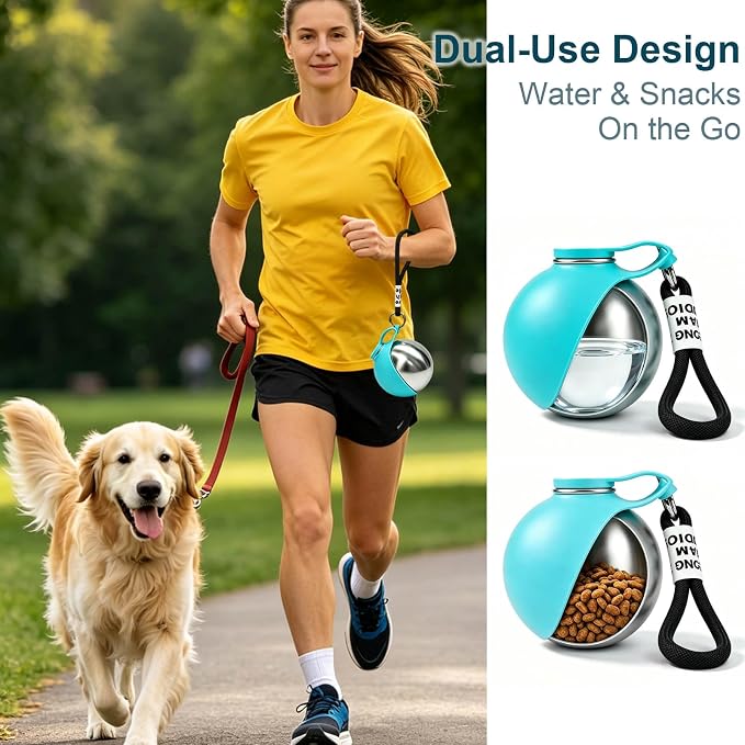 2 in 1 Portable Dog Water Bottle, 11 oz Leak-Proof Stainless Steel Bottle with Food-Grade Collapsible Silicone Bowl, Portable Hydration Gear for Walks, Hikes & Camping, Single Blue Unit - Image 7