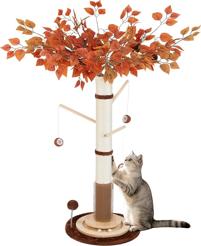 Cat Scratching Post, 46" Tall Scratcher Post for Indoor Adult Cats | Heavy Duty Scratching Post 100% Natural Sisal, Stable 3-Layer Wood Base, Hanging Ball and Track Toy for Indoor Adults Cats - Image 9